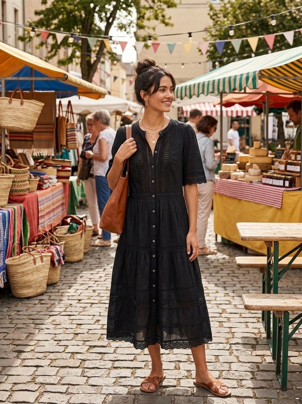 Gap Size L Black Eyelet Midi Dress - Effortless Summer Style